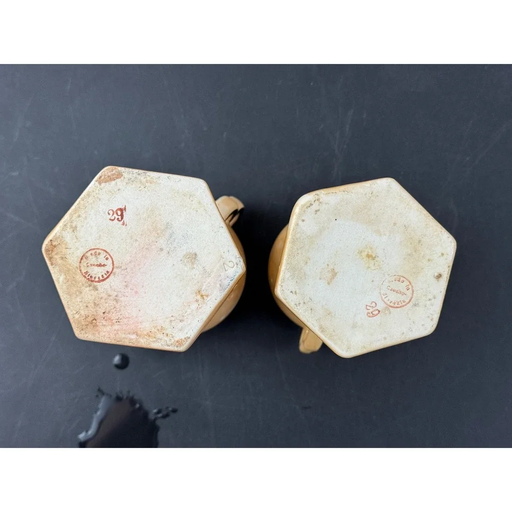 Vintage Czech Lusterware Miniature Trophy Vases Peach Iridescent Art Deco